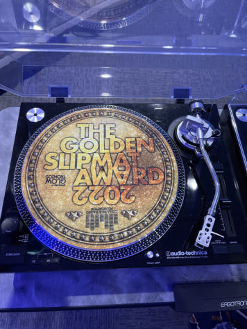 Record player in WRDL for Vinylthon with Golden Slip mat awarded to WRDL in 2022