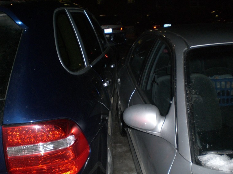 A Hyundai (right) was pushed into a Porsche (left) when an AU student pulled into the Patterson Parking Lot and hit the Hyundai early Saturday morning. Both vehicles pictured above sustained minor damage.