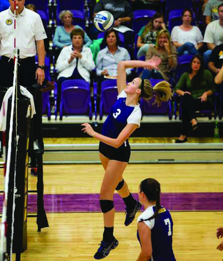 Samantha Zuber goes for a kill in a volleyball match during the 2013 season.