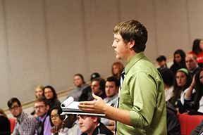 Student Senate Vice President Brent Rossman was one of the students to question Ashland administration during the annual Student Senate Speak Up.  