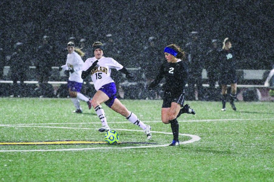 Ashland midfielder Maddy Smith runs down the ball against Findlay on Nov. 1 at Ferguson Field. Ashland outshot the Oilers 10-9 and won the game 3-1.