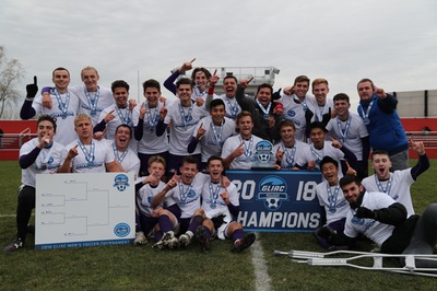 AU mens soccer celebrates their GLIAC championship win Sunday (Oct. 4) after defeating Northwood 3-0.