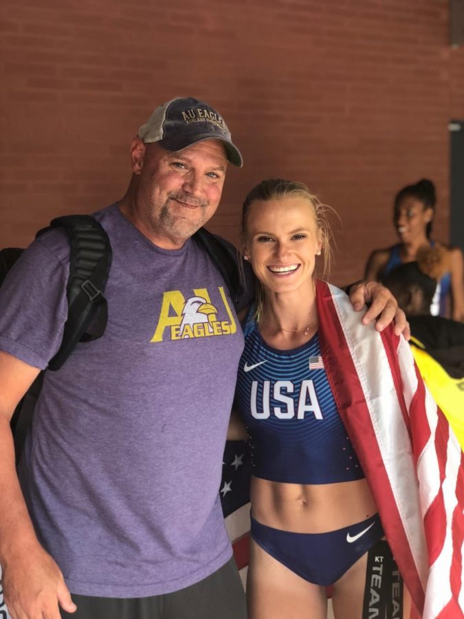 AU head track and field coach Jud Logan (left) poses with Nageotte (right) as USATF Outdoor Track and Field National Championships in Des Moines, Iowa on July 28.