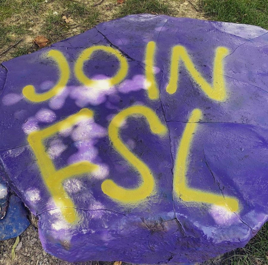 ‘Join FSL’ rock found on campus. 