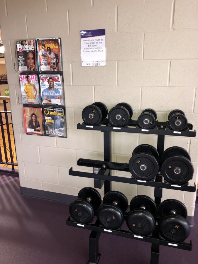 A few free weights can be found on the track in an effort to create another space to lift. 
