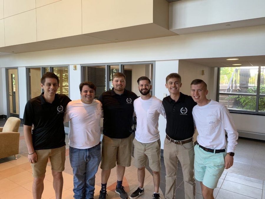 Fraternity brothers from left to right: Mike Serrato, Justin Politzer, Michael Wolfrum, Matt Giffin, Cam Ridenour, Cam Deal