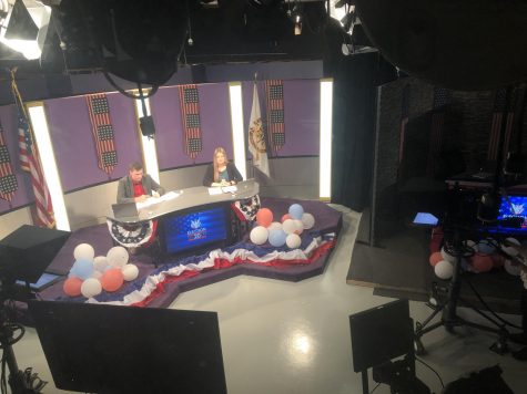 Anchors Lewis Markham and Jordann Lopata prepare for the Election show back in 2020.