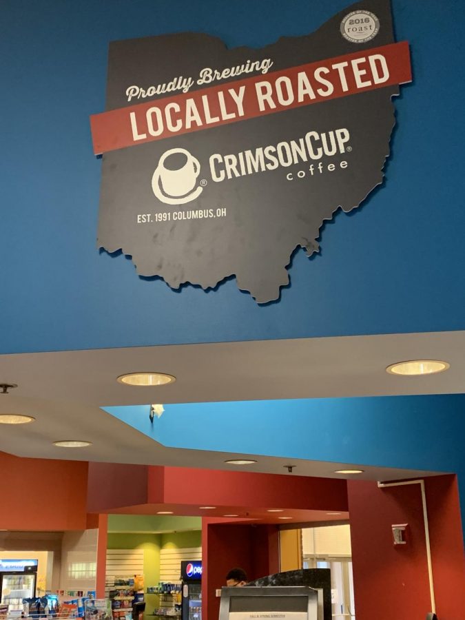 Crimson Cup is located in Hawkins-Conard Student Center. 