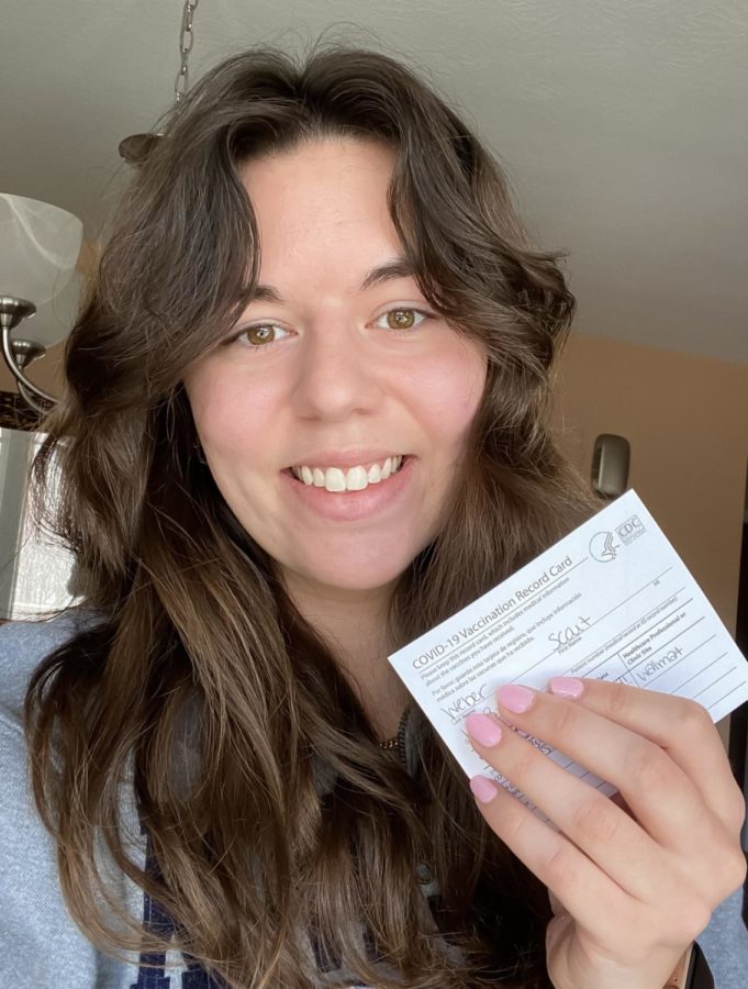 Scout Weber with her Covid-19 vaccination card.