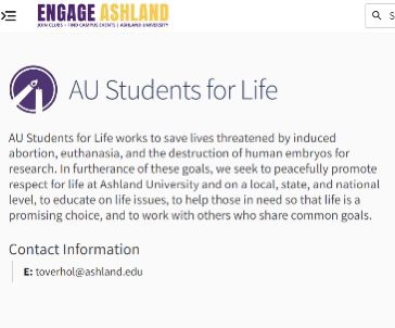 AU Students for Life set up the event on Engage, however the listing has been removed. 