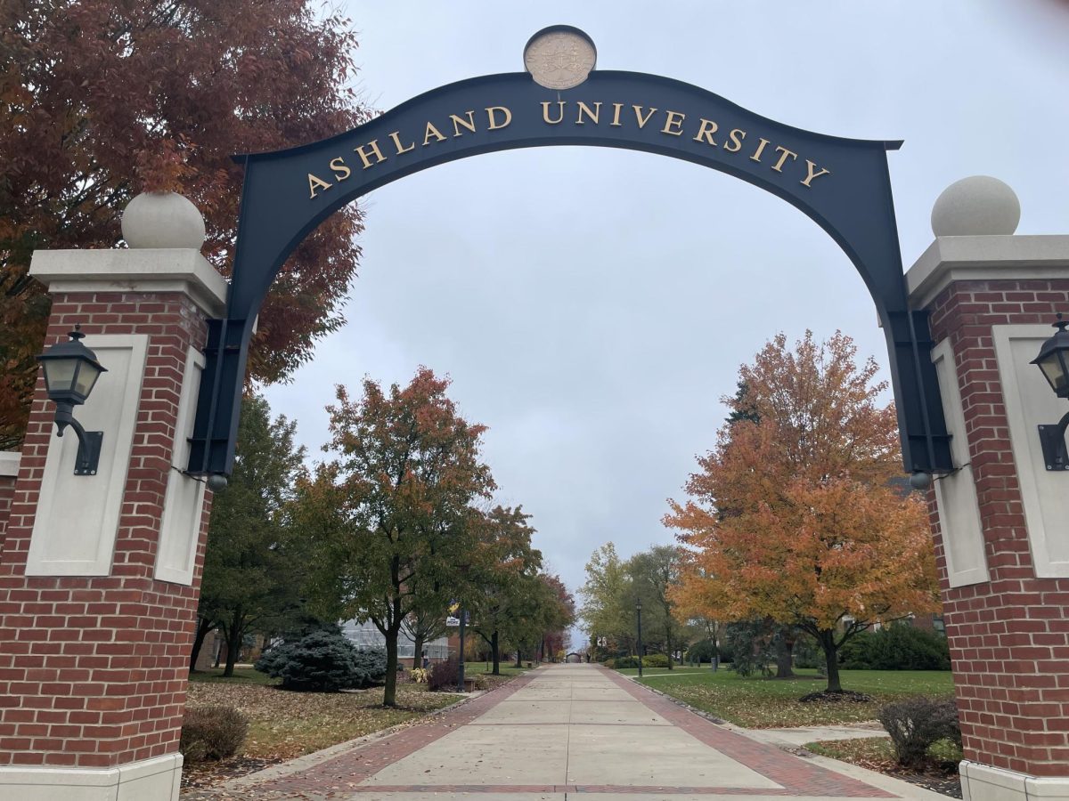 The archway leading onto the campus of Ashland University.