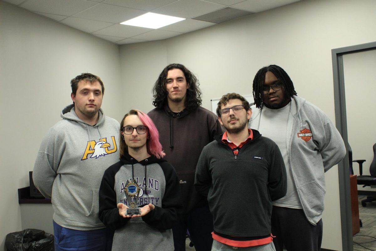 The Eagle Super Smash Bros. Ultimate team stands together after succeeding in the fall 2023 semester.