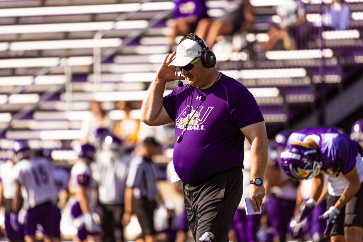 Head+Coach+Doug+Geiser+walks+on+the+field+at+Jack+Miller+Stadium+during+2023+fall+practices.
