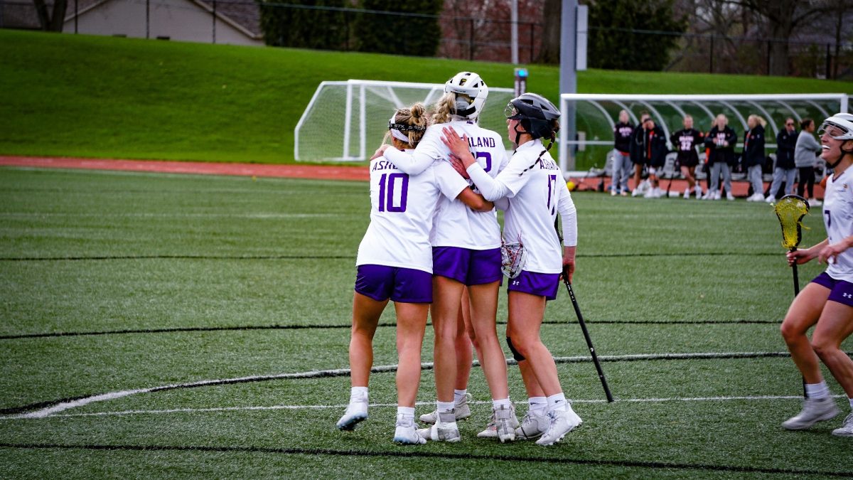 The Eagles celebrate after scoring a goal against the Oilers in the 2023 season. (Retrieved from Ashland University Athletics)