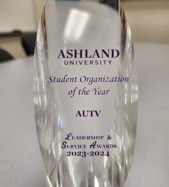 The trophy Ashland University gave to the Student Organization of the Year.