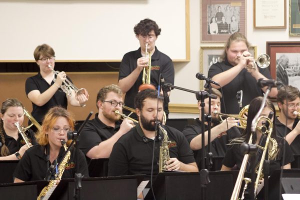 Orchestra players making music together 