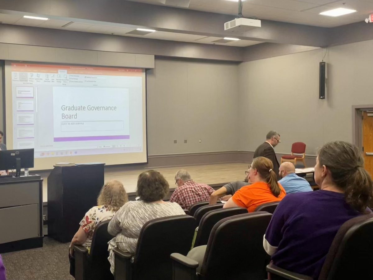 Faculty senate meeting held in the auditorium in the student center.