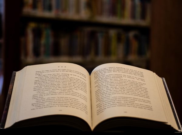 A book opened at the public library.