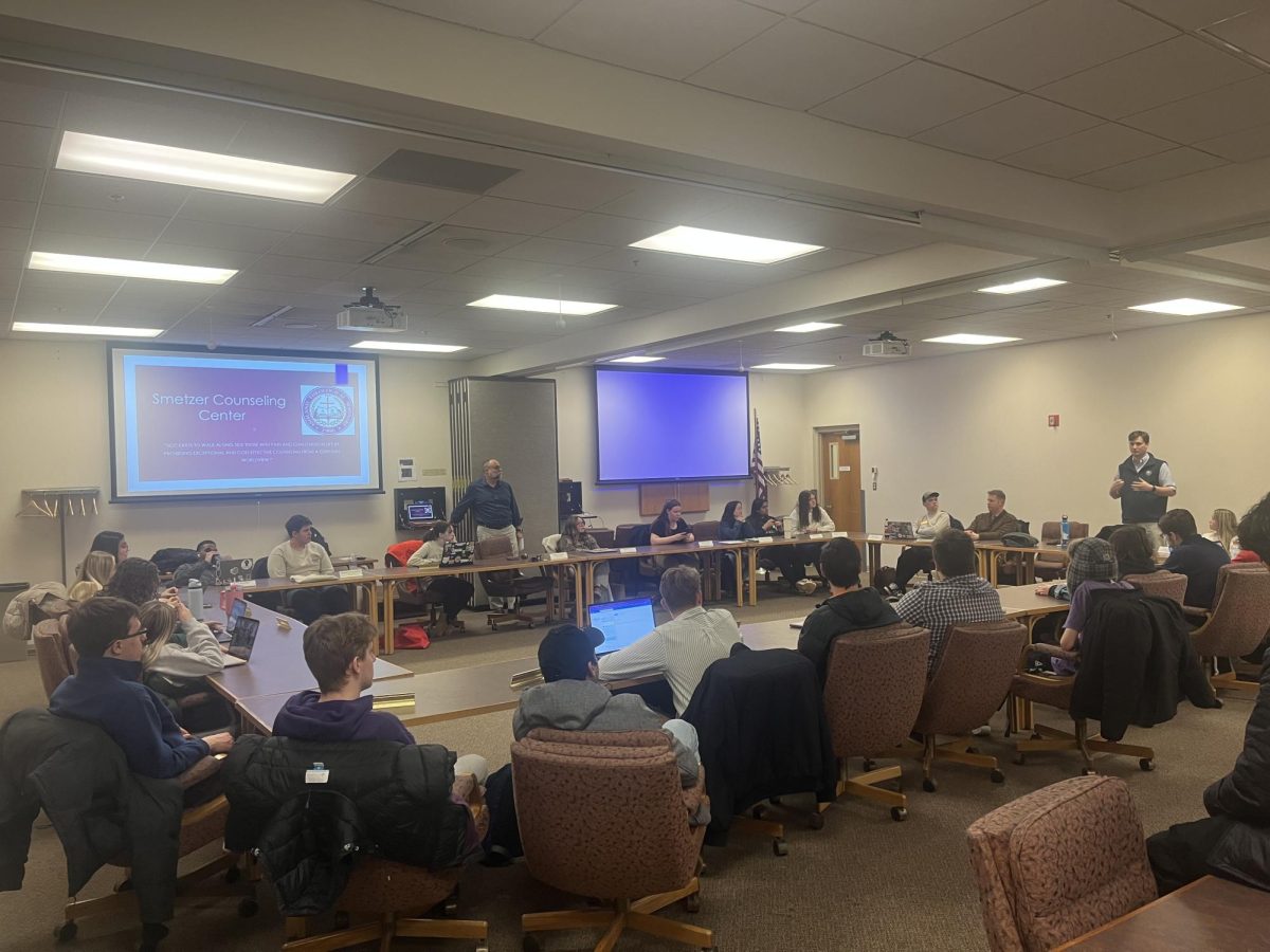 Steven Cole and Andrew Bailey giving a presentation at the Student Senate meeting 