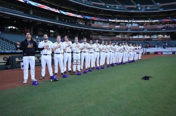 The team standing for the national anthem prior to game two