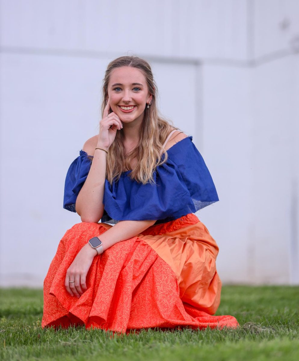 Model poses with a 'Mamma Mia' (2008) inspired outfit