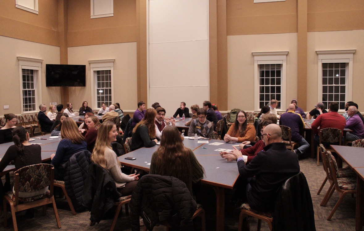 Students were rotating tables to talk to as many staff members as possible.