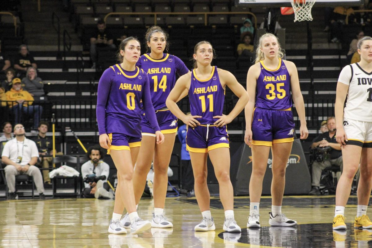 The Eagles watching on as free throw is attempted in their exhibition match against Iowa 