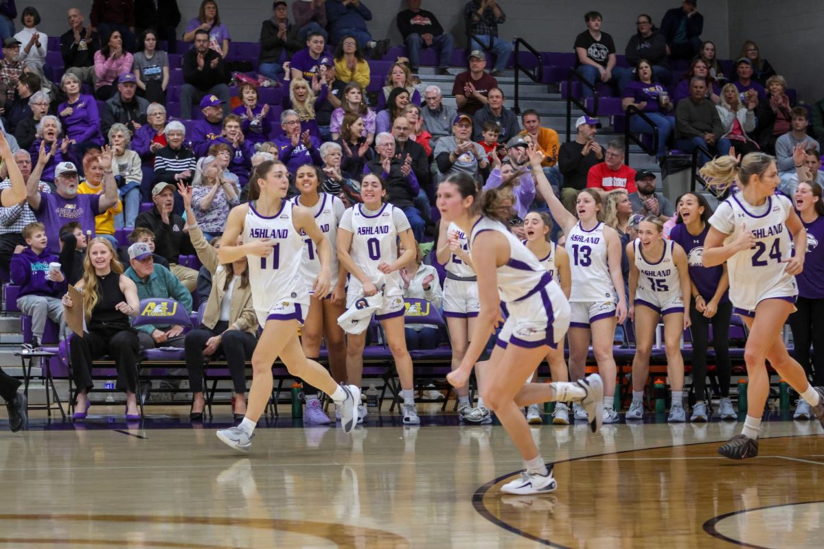 The Eagles celebrating a made three point shot. 
