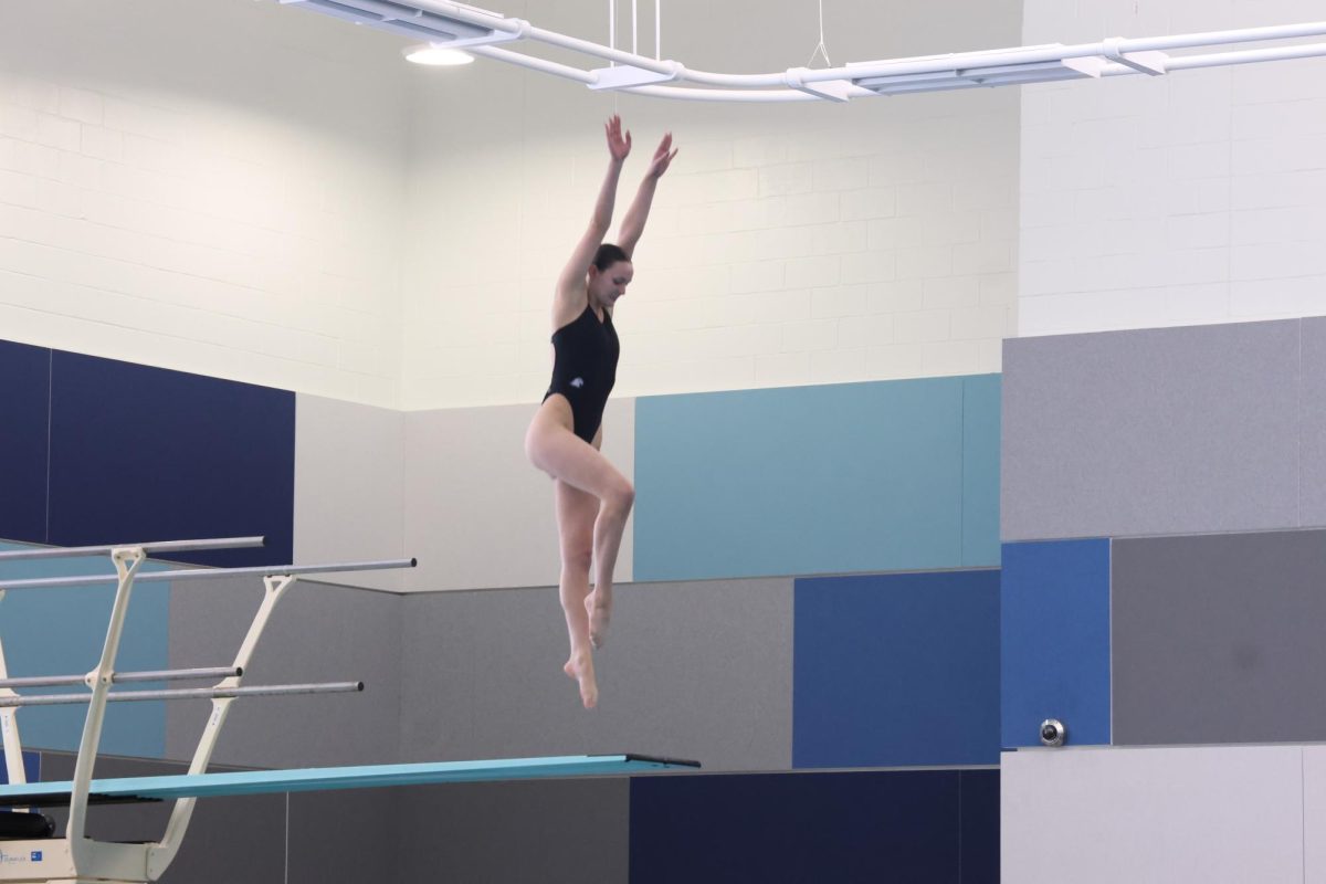 Wade hurdling into her third dive on three-meter.