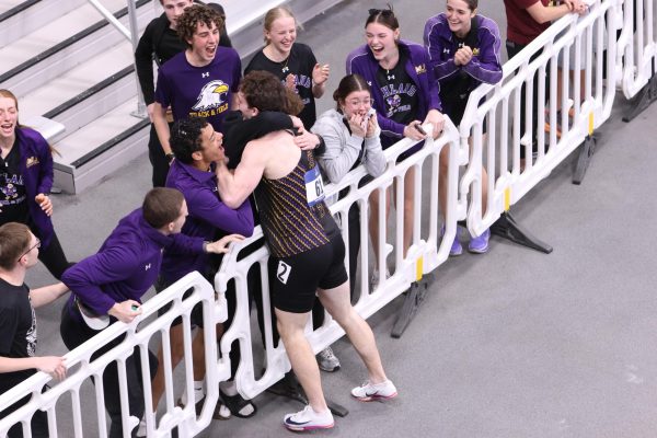 Lutz after winning the men’s 60-meter hurdles.