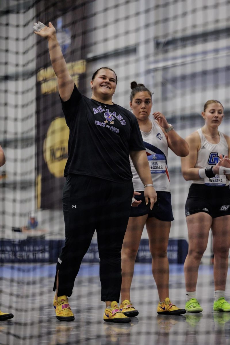 Winner after winning her G-MAC title in the women’s weight throw.
