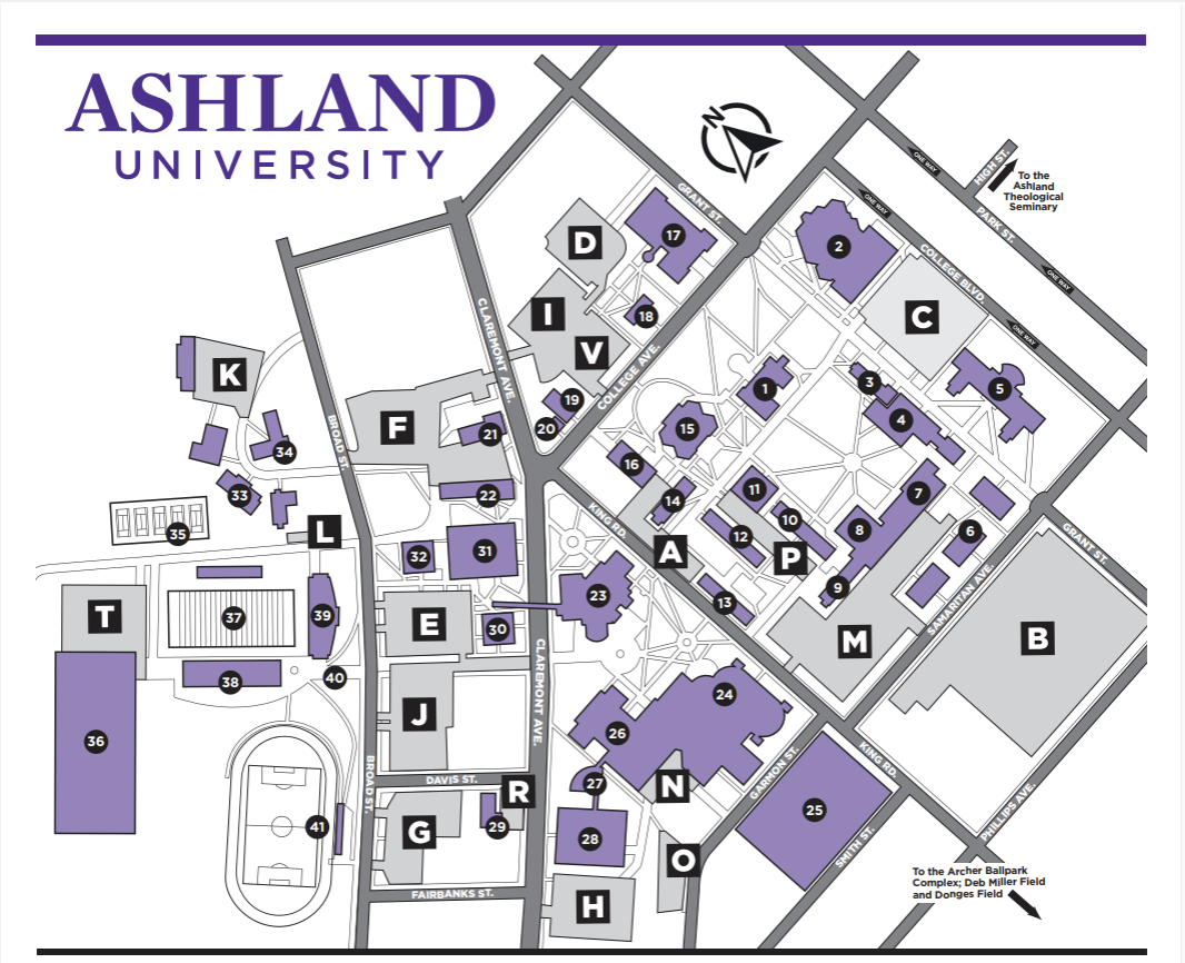 Ashland University’s campus layout.